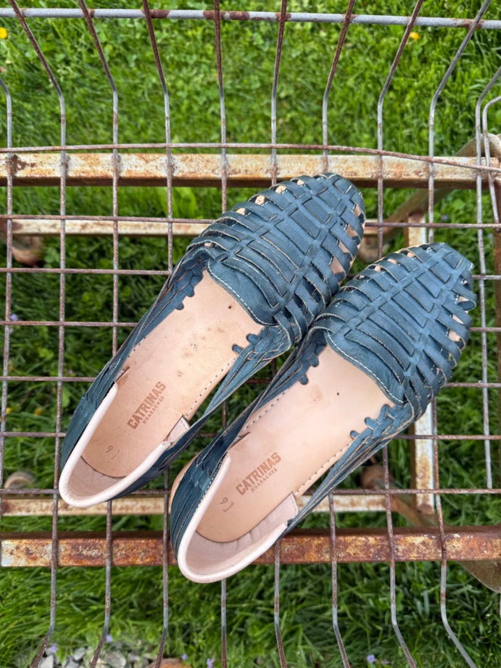Women's Teal Woven Leather Sandals